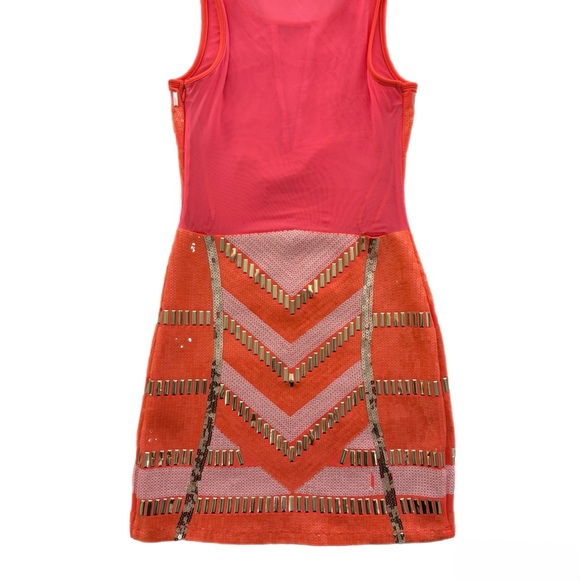 Bebe Neon Coral Sequin Bodycon Mini Dress Size Small Cocktail Dress - Picture 10 of 11